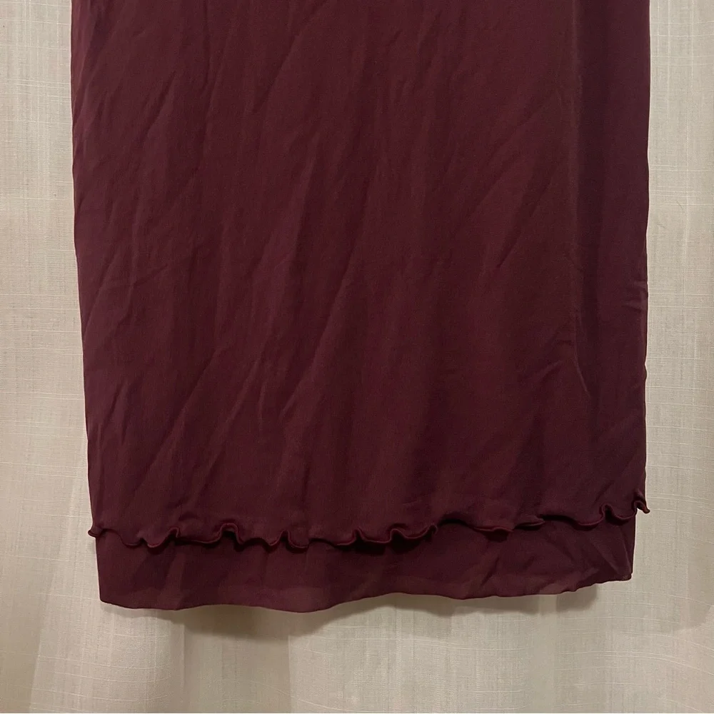 Free People Got Glam Mesh Slip Dress Midi Sleeveless Lettuce Trim Maroon L